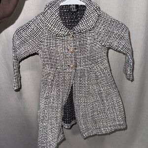 Kids Black and White Tweed Coat